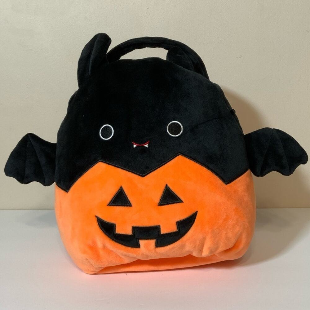 Original Squishmallows Halloween Bat Pumpkin Plush Treat Bucket Black Orange